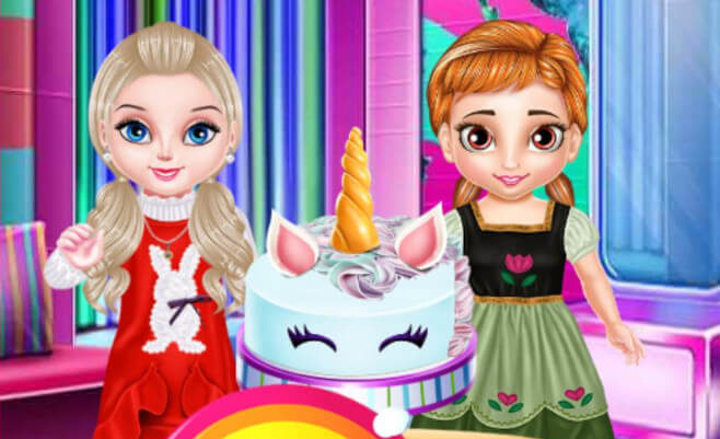 Torta unicorno con la piccola Anna